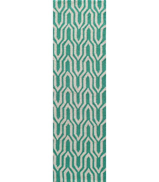 Wrought Studio Trent Geometric Handmade Looped/Hooked Area Rug in Green